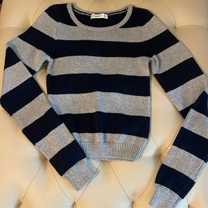 NWOT Abercrombie Kids Girls Blue and Silver Striped Sparkle Sweater XL